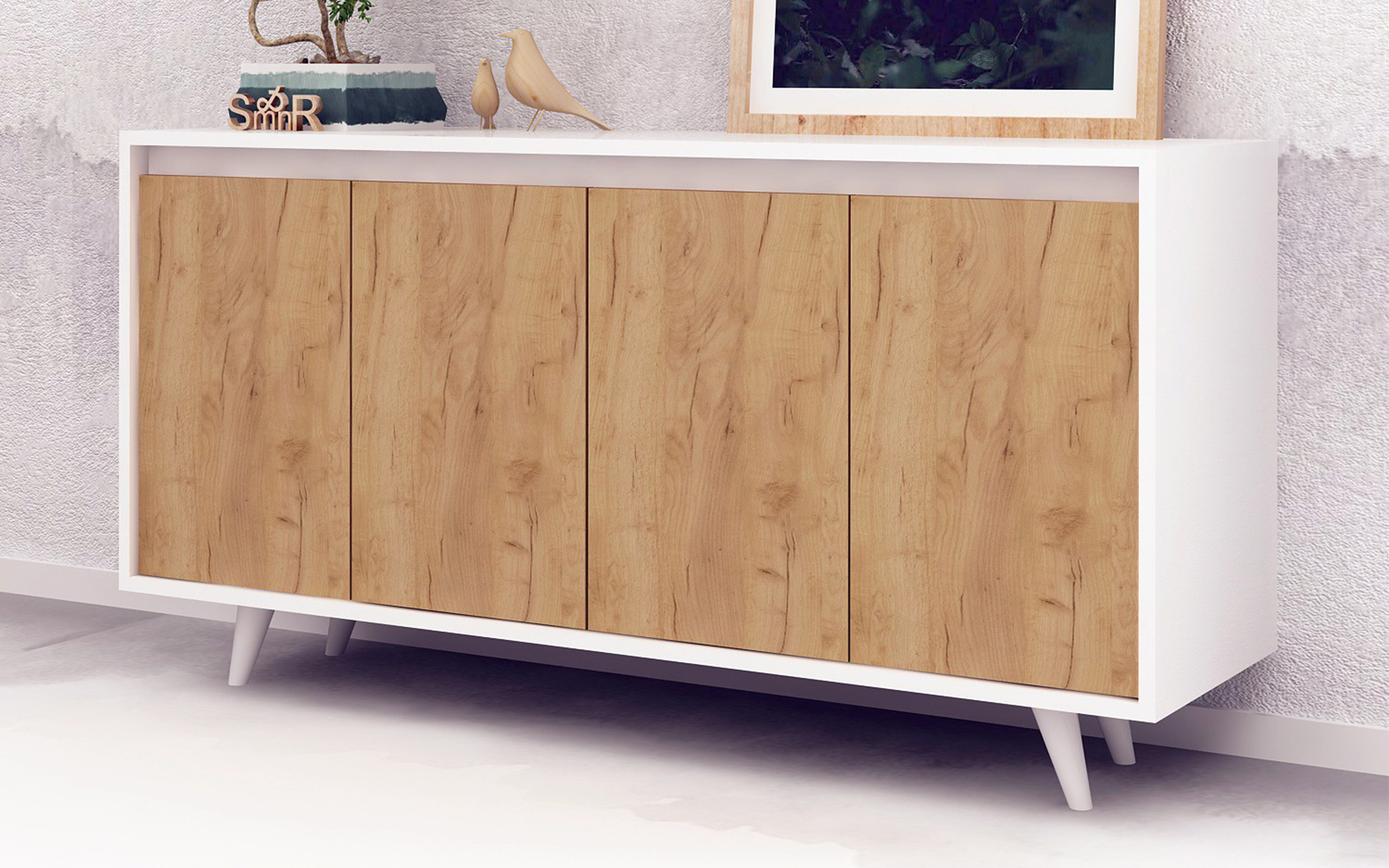 Comoda Norsa, alb + stejar  2